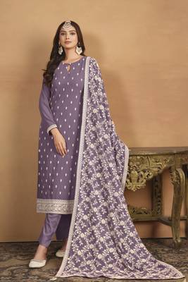 Voilet colour heavy thread embroidery work faux georgette fabric partywear salwar kameez 3