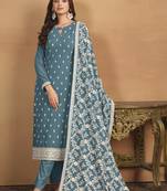 Blue colour heavy designer thread embroidery work faux georgette fabric partywear salwar kameez