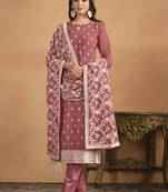 Salmon colour heavy designer thread embroidery work faux georgette fabric partywear salwar kameez