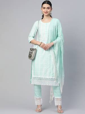 Riva enterprise women's south cotton  kurta pant duppata set 1