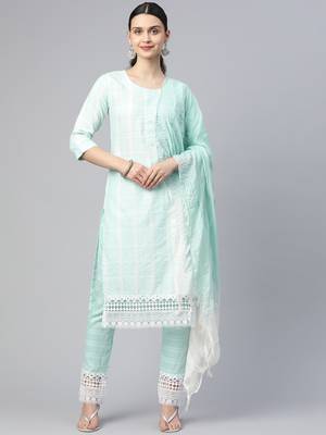 Riva enterprise women's south cotton  kurta pant duppata set 4