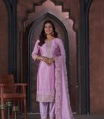 Amazingly elegant pink colour heavy embroidered chinon fabric salwar kameez