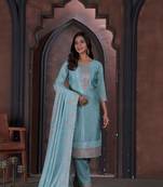 Amazingly elegant sea green colour heavy embroidered chinon fabric salwar kameez