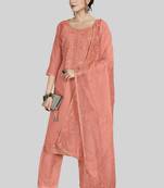 Pink colour designer embroidery work chanderi silk fabric salwar kameez