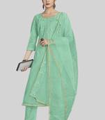 Blue colour designer embroidery work chanderi silk fabric salwar kameez