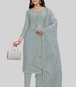 Grey colour beautiful thread crafted modal silk salwar kameez