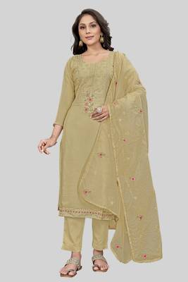 Brown colour beautiful thread crafted modal silk salwar kameez 1