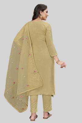 Brown colour beautiful thread crafted modal silk salwar kameez 2