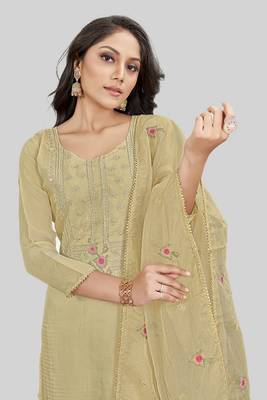 Brown colour beautiful thread crafted modal silk salwar kameez 3