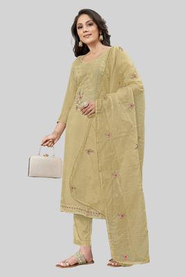 Brown colour beautiful thread crafted modal silk salwar kameez 4