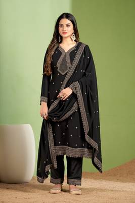 Partywear black colour heavy embroidered georgette suit for trendy looks 1