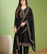 Partywear black colour heavy embroidered georgette suit for trendy looks