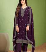 Partywear wine colour heavy embroidered georgette suit for trendy looks