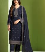 Partywear grey colour heavy embroidered georgette suit for trendy looks