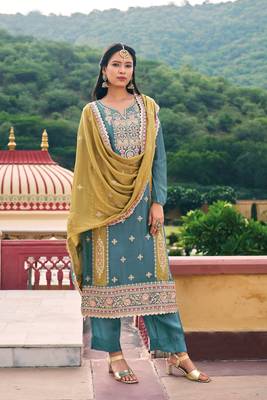 Heavy embroidery work sky blue colour ethnic partywear salwar suit 1