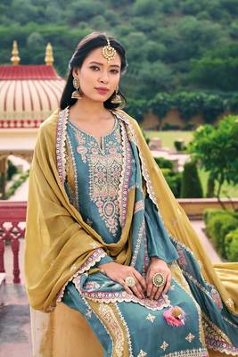 Heavy embroidery work sky blue colour ethnic partywear salwar suit 2