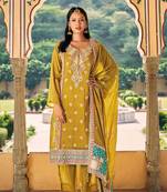 Heavy embroidery work yellow colour ethnic partywear salwar suit