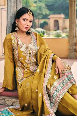 Heavy embroidery work yellow colour ethnic partywear salwar suit 2