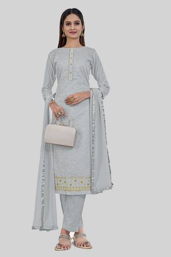 Smart and girlish grey colour designer thread work girlish festive suit