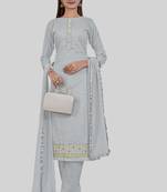 Smart and girlish grey colour designer thread work girlish festive suit