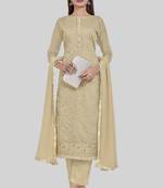 Smart and girlish brown colour designer thread work girlish festive suit