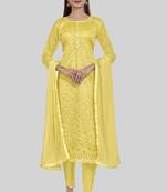 Smart and girlish yellow colour designer thread work girlish festive suit