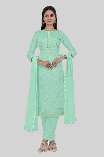 Smart and girlish firozi colour designer thread work girlish festive suit