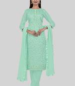 Smart and girlish firozi colour designer thread work girlish festive suit