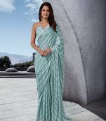 Trendmalls Turquoise Sirowaski Work with Satin Silk Leheriya Saree for Women or Unstitched Blouse Piece