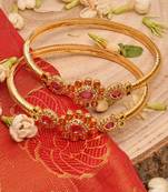 Gold Plated Bangles Set with Pink Stone