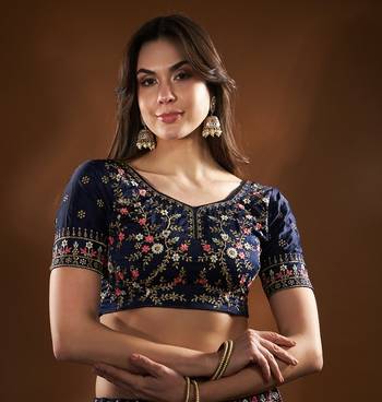 Blue Pink Embroidered Semi Stitched Lehenga Choli 4