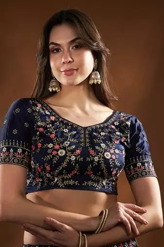 Blue Pink Embroidered Semi Stitched Lehenga Choli