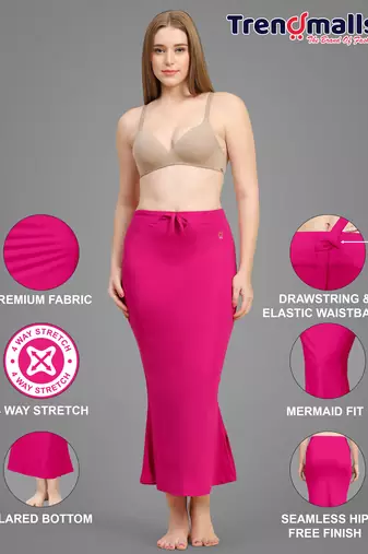 Trendmalls Pink Lycra Spandex Saree Shapewear Skirt Petticoat for Women