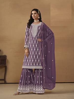 LAVENDER GEORGETTE STRAIGHT EMBROIDERED SHARARA SALWAR KAMEEZ 2