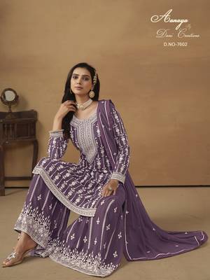 LAVENDER GEORGETTE STRAIGHT EMBROIDERED SHARARA SALWAR KAMEEZ 3