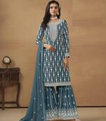 TEAL GEORGETTE STRAIGHT EMBROIDERED SHARARA SALWAR KAMEEZ