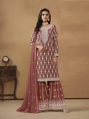 BROWN GEORGETTE STRAIGHT EMBROIDERED SHARARA SALWAR KAMEEZ 1