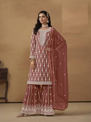 BROWN GEORGETTE STRAIGHT EMBROIDERED SHARARA SALWAR KAMEEZ 2