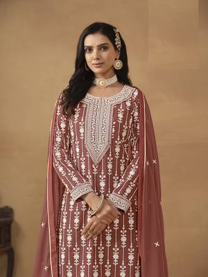 BROWN GEORGETTE STRAIGHT EMBROIDERED SHARARA SALWAR KAMEEZ 4
