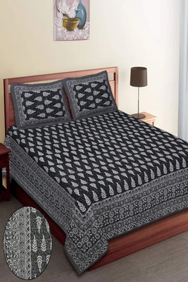 black motif printed cotton double bedsheet with 2 pillow cover (90x100inch) 1