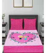 pink geometric printed cotton double bedsheet with 2 pillow cover (90x100inch)