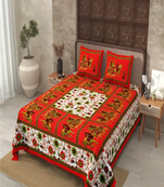 jaipuri rajasthnai red printed cotton double bedsheet with 2 pillow cover (90x100inch)