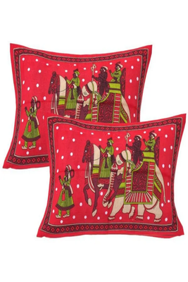 jaipuri rajasthnai red printed cotton double bedsheet with 2 pillow cover (90x100inch) 4