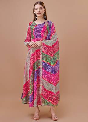 Multicolor Georgette Bollywood Designer Gown Kurti With Dupatta 1