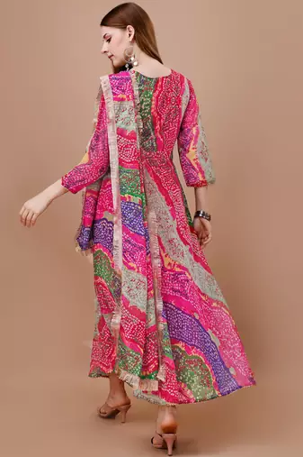 Multicolor Georgette Bollywood Designer Gown Kurti With Dupatta