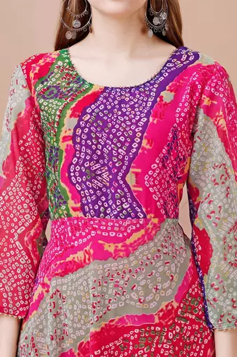 Multicolor Georgette Bollywood Designer Gown Kurti With Dupatta