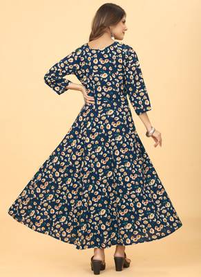 Navy Blue Georgette Floral Print Long Kurti 2