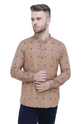 men's beige khaki lyocell short kurta 1