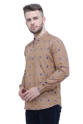 men's beige khaki lyocell short kurta 3