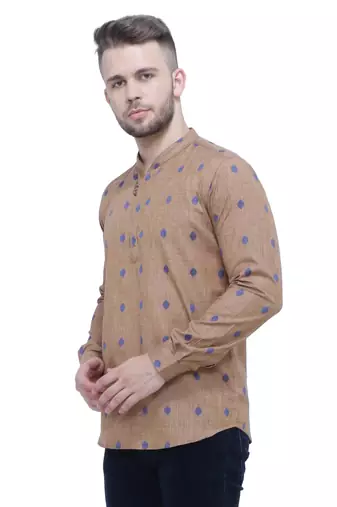 men's beige khaki lyocell short kurta